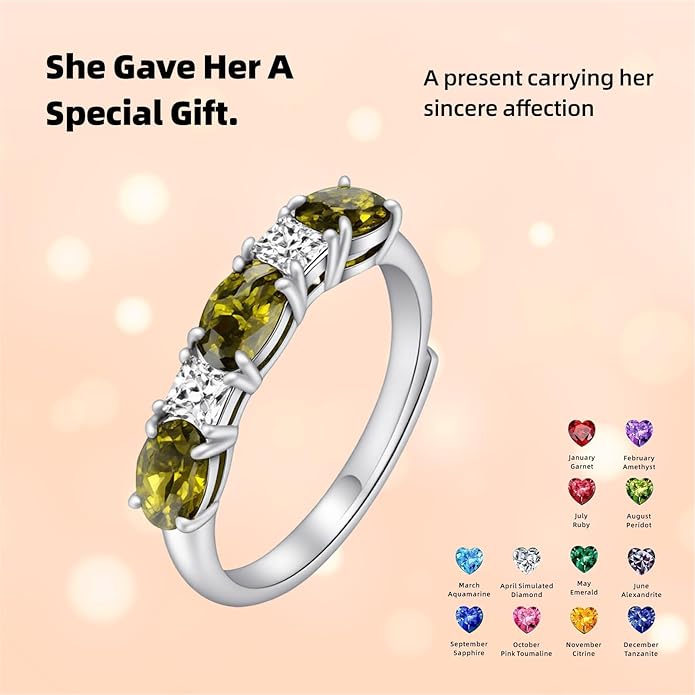 925 Sterling Silver Birthstone Rings for Women - Adjustable Size Women Jewelry Birthday Gifts for Girlfriend,Wife,Mom