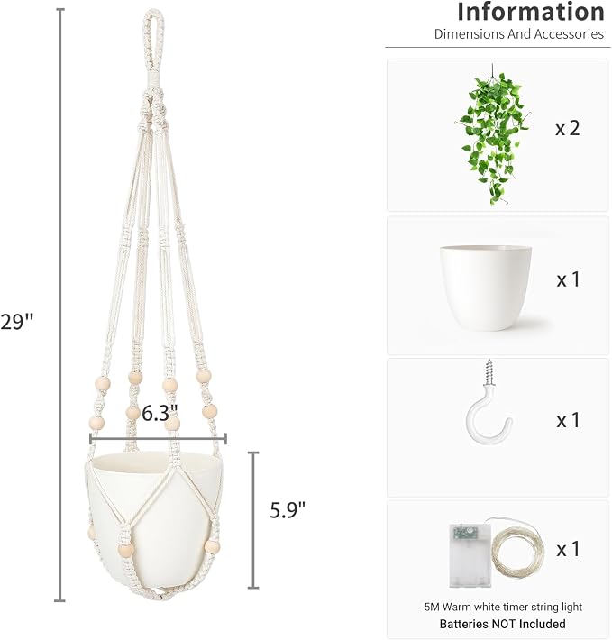 Mkono Fake Hanging Plant with Lights, Artificial Plants - Image 6