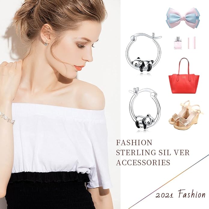 JUSTKIDSTOY Hypoallergenic Panda/Unicorn/Hummingbird/Dolphin Hoop Earrings for Women 925 Sterling Silver Animal Huggie Hoop Earrings Jewelry Gifts for Sensitive Ears