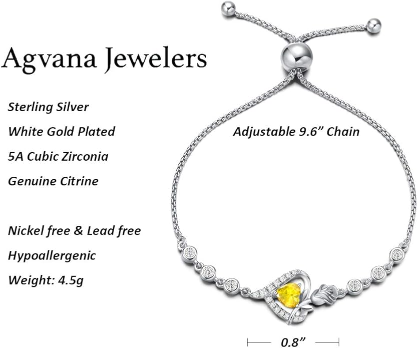 AGVANA Valentines Day Gifts Rosy Reverie Birthstone Bracelet for Women Sterling Silver Genuine or Created Gemstone Tennis Bracelet Rose Heart Jewelry Anniversary Birthday Gifts for Women Mom Wife Her
