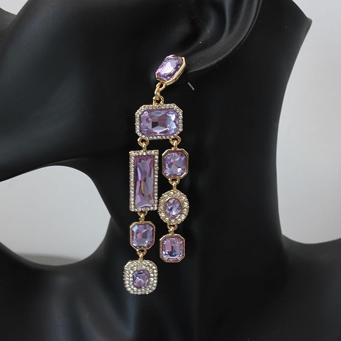 Vintage Rectangle Teardrop Chandelier Earrings, Art Deco Wedding Austrian Crystal Drop Dangle Earrings for Women Party Prom