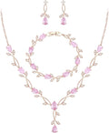 EVER FAITH Bridal Cubic Zirconia Jewelry Sets for Women, White Simulated Pearl Leaf Vine Pendant Wedding Party Necklace Earrings Set for Bridesmaid Bride