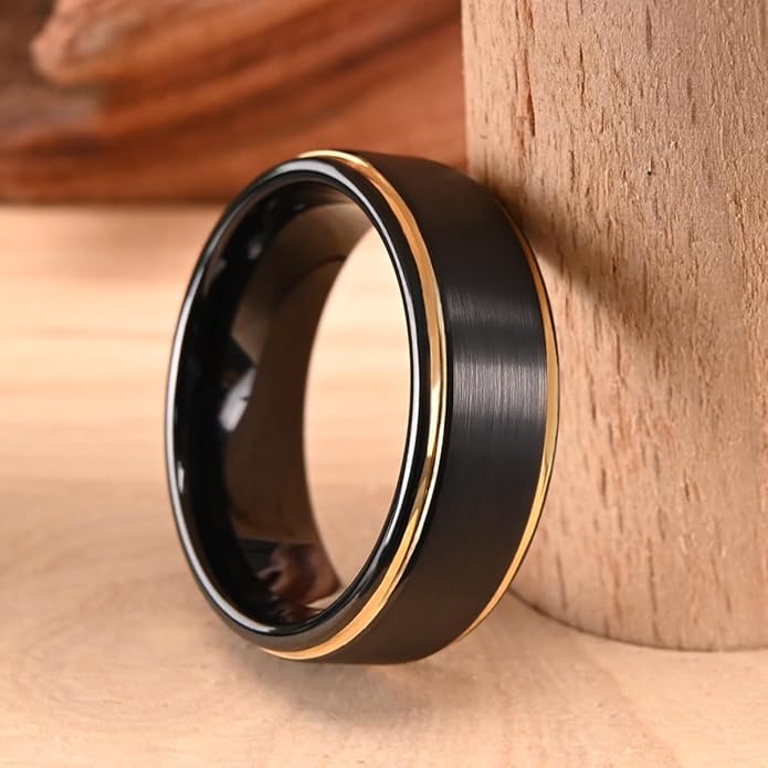 Tungsten Carbide Rings for Men Women 7MM Black Golden/Silvery Blue Men's Engagement Wedding Bands Matte Brushed and High Polish