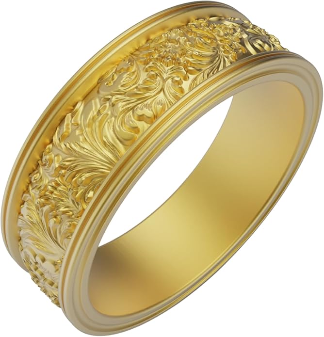 Rococo Ornate Carved Wedding Ring, Sterling Silver Band Ring, Antique Style Rings, Heritage Halo Band. Gifts For Men and Women