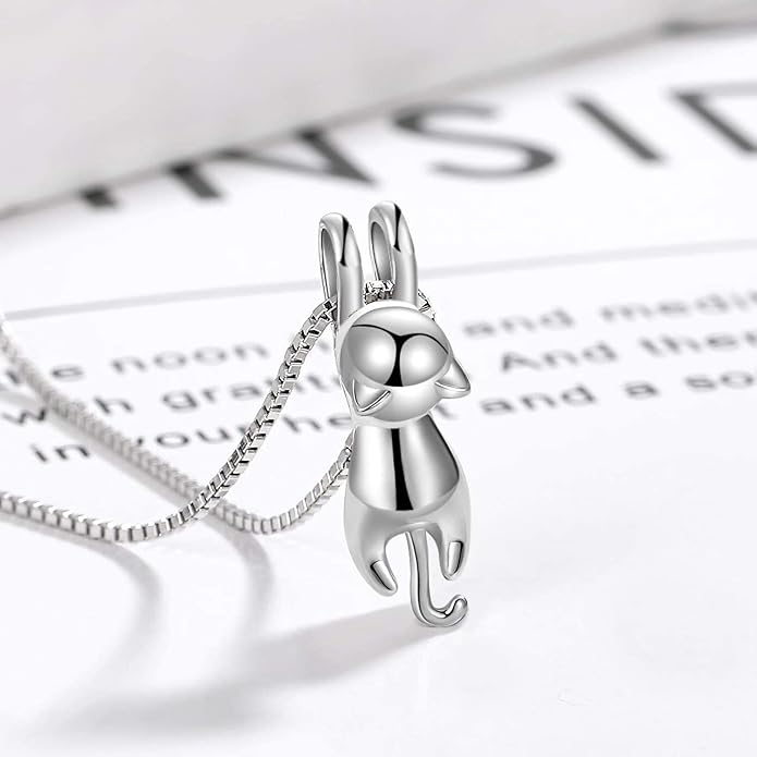Step Forward Sterling Silver Cat Necklace for Women - Cat Jewelry Gifts for Cat Lovers, Hummingbird Necklace for Her, Mother's Day Birthday Graduation Christmas Gift