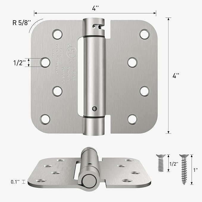 HOSOM 4 Pack Self Closing Door Hinges Brushed Nickel, 4 Inch 5/8'' Radius - Image 2