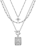MJartoria Layered Initial Necklaces for Women Trendy, 14K Gold Plated Brass Simple Star Choker Square Letter Pendant Necklace, Paperclip Chain Necklaces Jewelry Gifts