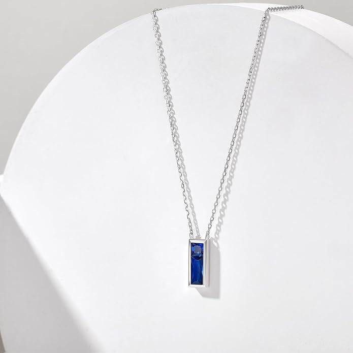 SUNFEEL Birthstone Necklace for Women, S925 Sterling Silver Necklaces with Square Cubic Zirconia Gemstone Necklace Women's Jewelry Anniversary Birthday Gifts for Women Mom Wife Her
