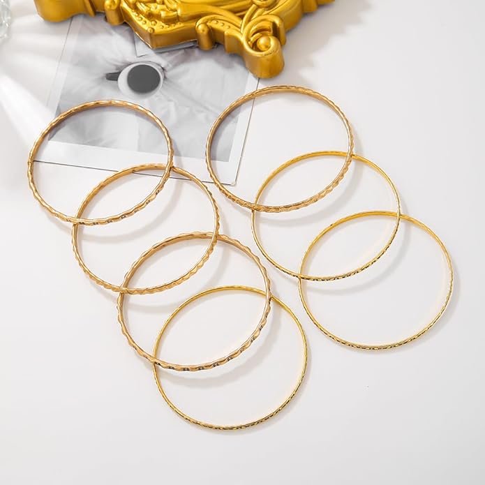 16Pcs Gold Bangle Bracelets for Women - Multi Layer Stackable Textured Bracelets Boho Jewelrys Set.