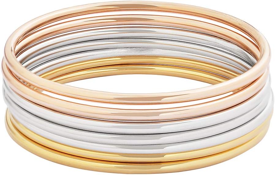 Edforce Stainless Steel Glossy Thin Round Bangle Bracelet Set for Women, Set of 7