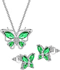 925 Sterling Silver Birthstone Butterfly Jewelry Women Crystal Animal Cute Butterflies Birthday Necklace/Earring/Ring/Bracelet Sets Birth Stone Statement Anniversary Jewellery