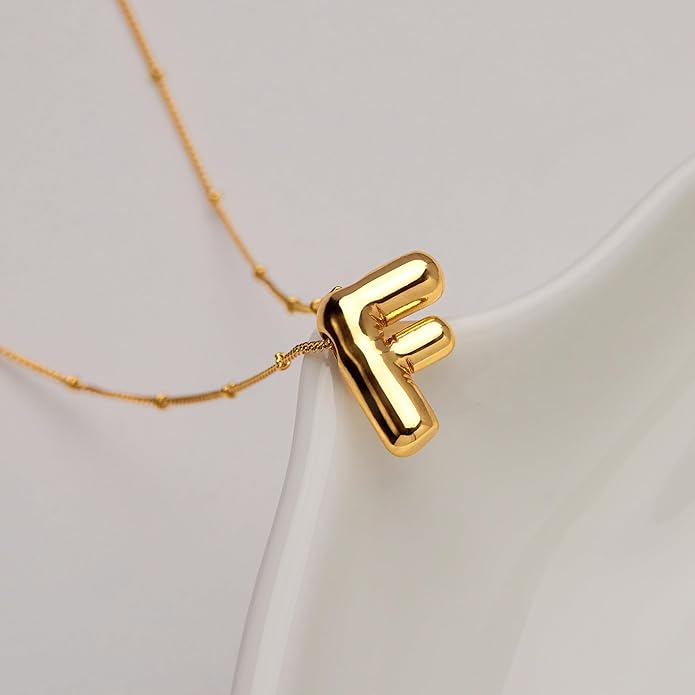 Inerney Valentines Day Gifts Gold Bubble Letter Necklace Initial Necklaces for Women, Chunky 14K Plated Balloon Initials, Trendy Charm Non Tarnish Custom Name Pendant Jewelry Gifts for Mom