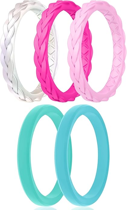 Egnaro Women's Wedding Bands, Silicone Thin and Stackable Rubber Engagement Ring, Variety Multipack With Breathable Grooves Workout Accessories