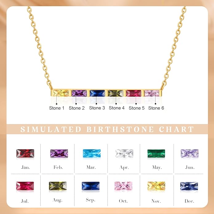 Wendy Made Personalized 1-6 Birthstone Necklace for Women — Custom Dainty Jewelry with Adjustable Chain for Mother’s Day, Birthday, Anniversary & Christmas Gifts