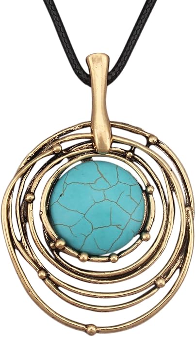 Women's Leather Long Necklace Bohemian Style Circle Retro Pendant Necklace Women's Jewelry