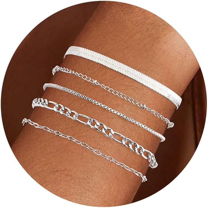 VIBILIA Dainty Gold Chain Bracelet for Women Trendy Stackable Adjustable Layered Metal Bracelet Gold Plated Twist Link Figaro Chain Paperclip Bracelets Fashion Jewelry