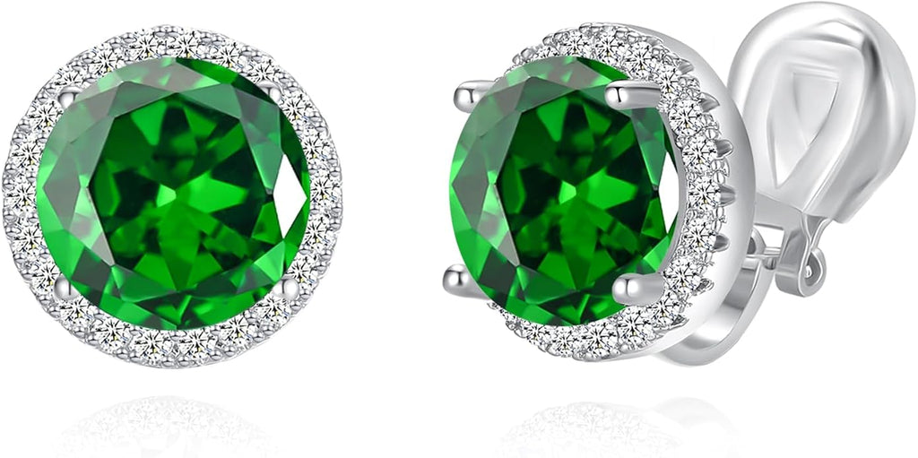 YOQUCOL 10MM Cubic Zirconia Crystal Clip On Stud Earrings Round Non Pierced Earrings for Women