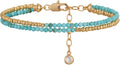 MYEARS Women Beaded Bracelet Gold Double Layer Gemstone 14K Simple Dainty Handmade Chain Everyday Boho Beach Jewelry