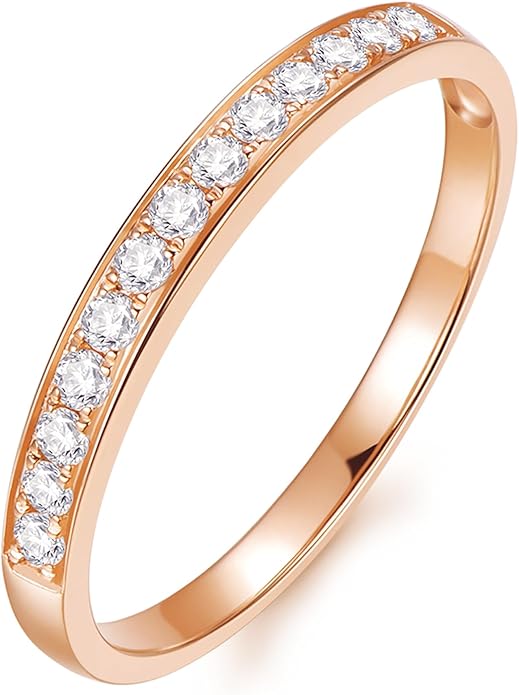 14K Gold Moissanite Wedding Bands, Womens Wedding Band Ring, 2mm Stacking Rings, 14K Gold Moissanite Eternity Band