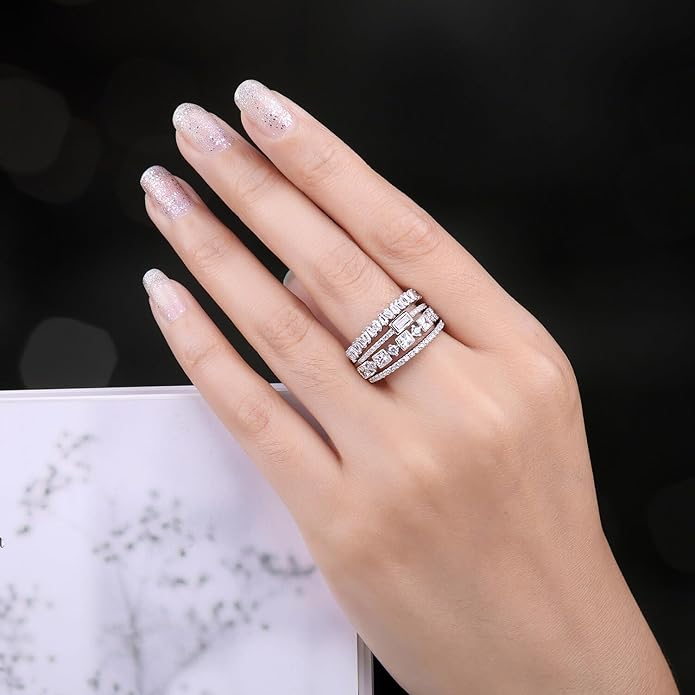 JewelryPalace 14K Gold Plated 925 Sterling Silver Rings for Women, Cubic Zirconia Promise Rings for Her, Stackable Wedding Bands Rings for Women Set Size 4-12