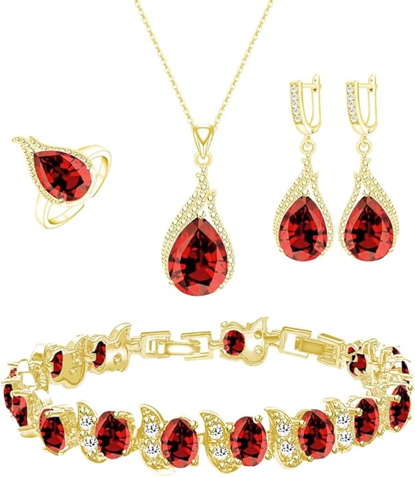 LMXXVJ Jewelry Set for Women,Teardrop Cubic Zirconia Necklace Earrings Adjustable Ring Bracelet Jewelry Set Formal Jewelry Gift