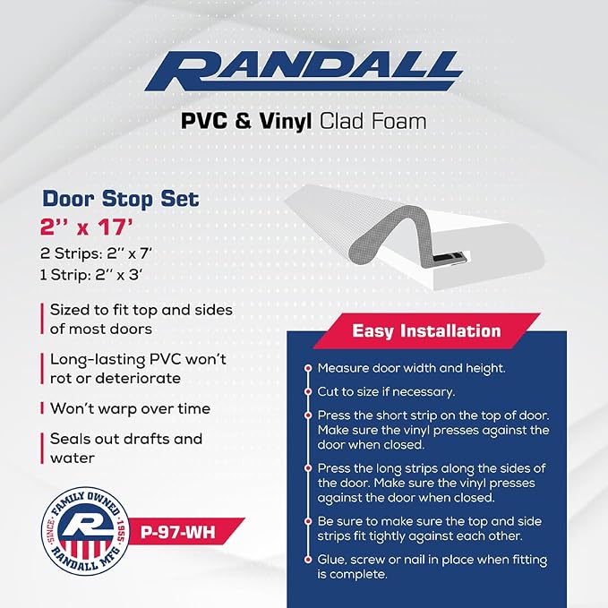 Door Weatherstripping Set with PVC Carrier and Foam Gasket in White | Door - Image 2