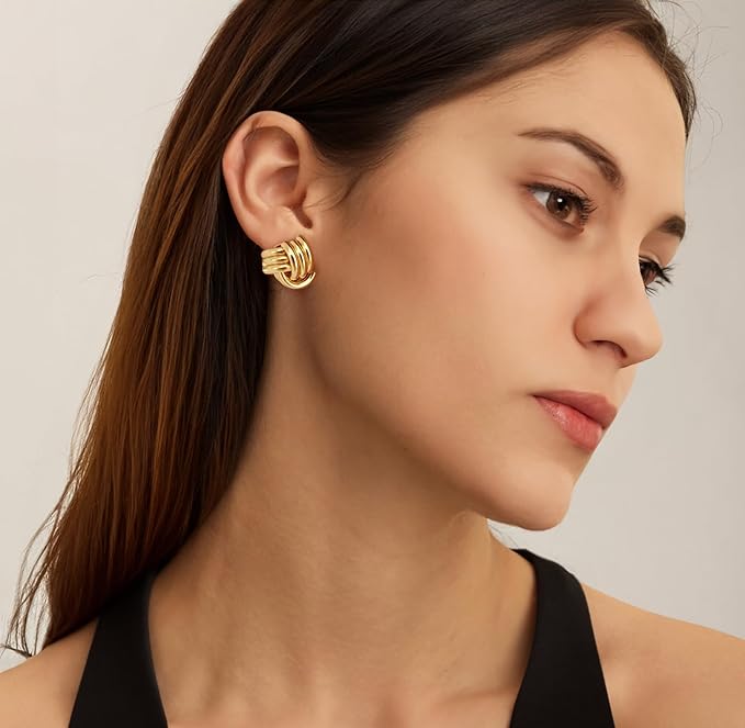 Knot Link Circle Dangle Earrings for Women, Geometric Drop Studs Earrings, Trendy Jewelry