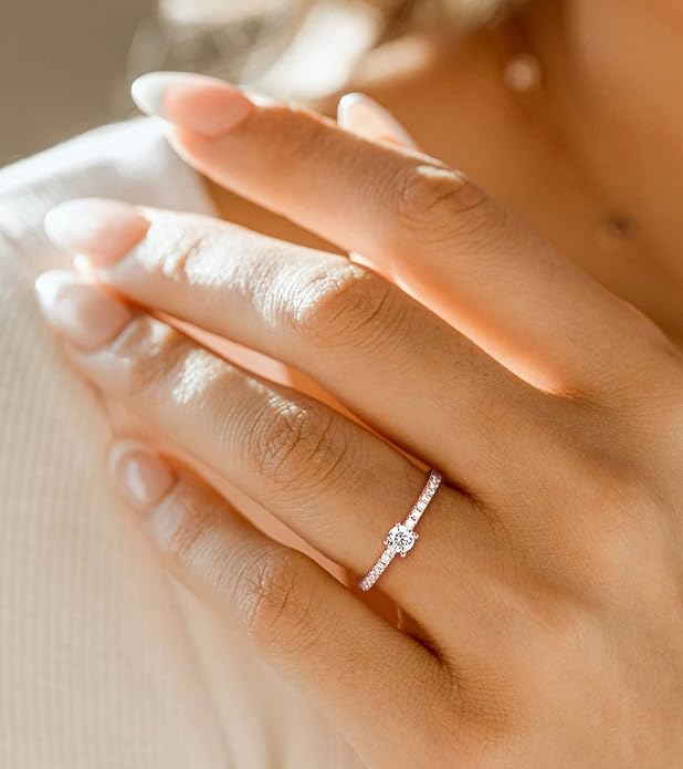 TIGRADE 1.5mm Women Eternity Ring Round Cubic Zirconia Anniversary Ring CZ Pave Promise Wedding Band Size 3-12