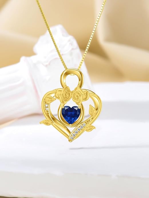 Midari 18K Gold Heart Birthstone Necklace 18K Gold Infinity Rose Necklace Birthday Christmas Jewelry Gifts for Women Wife Her Daughter Mom