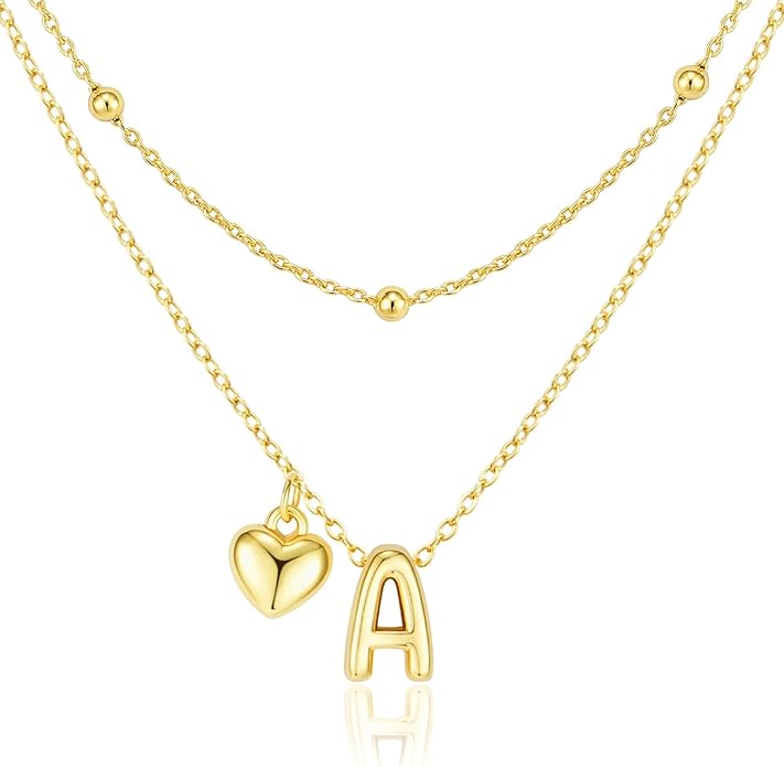 adoyi Valentines Day Gifts for Women Hers Dainty 14K Gold Plated Heart Initial Necklaces Layered Letter A-Z Pendant Necklace Stack Trendy Jewelry Birthday Valentines Day Gifts for Women Jewelry