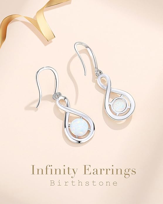 FANCIME Valentines Day Gift Dangle Drop Earrings 925 Sterling Silver Dainty Infinity Round Gemstone Birthstone Jewelry Birthday Gifts for Her Women
