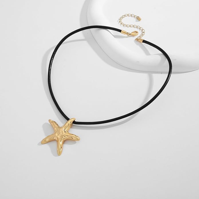 WOWORAMA Gold Necklace for Women Boho Spiral Conch Shell Necklace Starfish Necklace Vintage Ocean Sea Shell Choker Pendant Necklace Adjustable Summer Beach Jewelry