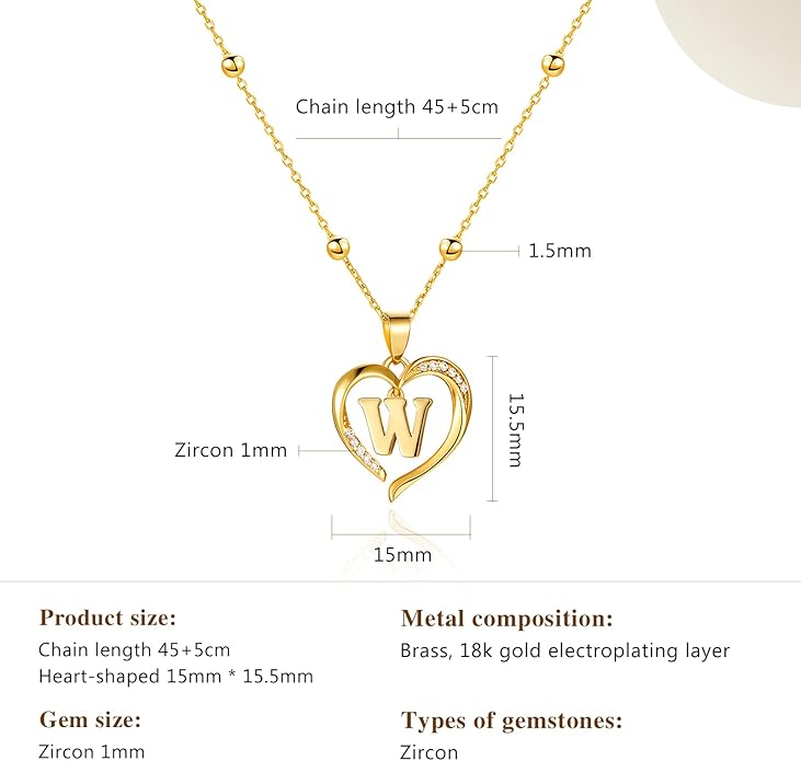 Cicy Bell Womens Heart Initial Necklace for Women 18k Gold Plated Shell Personalized Letter Pendant Necklace 17.7'' with 2'' Extender