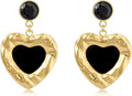 Black/White/Red/Green/Blue/Brown Heart Earrings for Women, Gold Plated Vintage Gold Earrings with Hypoallergenic Posts,Lightweight Black and Gold Dangle Statement Jewelry, Gift for Women—Girlfriend Wife Mom for Wedding, Party, Valentines Day Gifts for Her