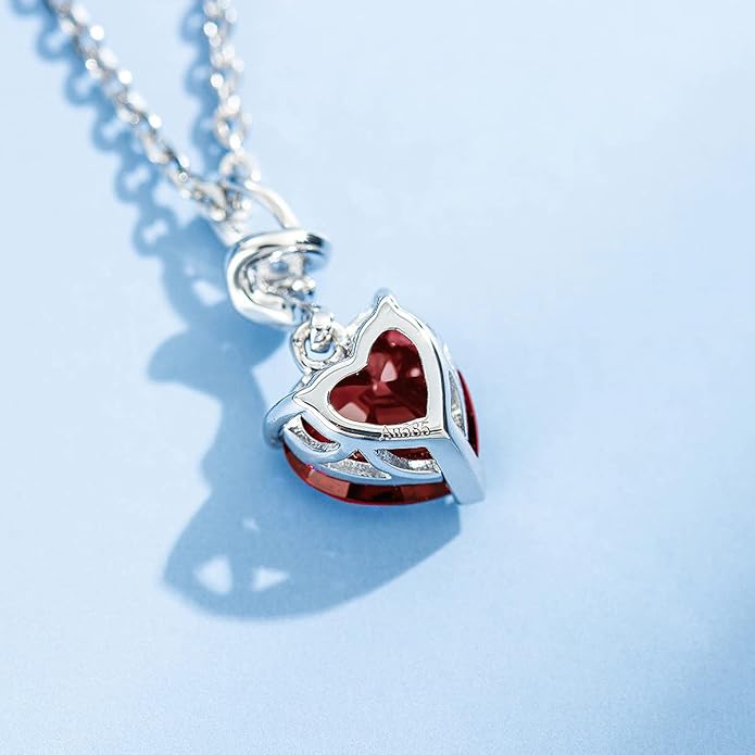 AGVANA Valentines Day Gifts 14K Solid White Gold Diamond Gemstone Pendant with Sterling Silver Chain 8mm Heart Birthstone Necklace Fine Jewelry Anniversary Birthday Gifts for Women Mom Wife