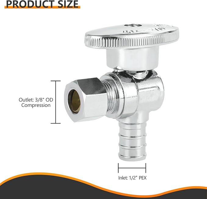 100PC HeSun 1/2" PEX-B Crimp x 3/8" OD Compression Angle Stop Valve | 1/4 Turn - Image 2