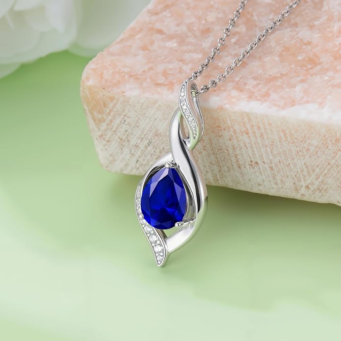 Birthstone Necklace for Women 925 Sterling Silver Infinity Love Jewelry Valentines Day Birthday Gifts for Her Mom Wife Girlfriend