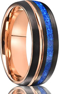 Tungsten Carbide Rings for Men Women 8mm Men's Engagement Wedding Bands Rose Golden Grooved Inlaid Blue Opal Matte Brushed
