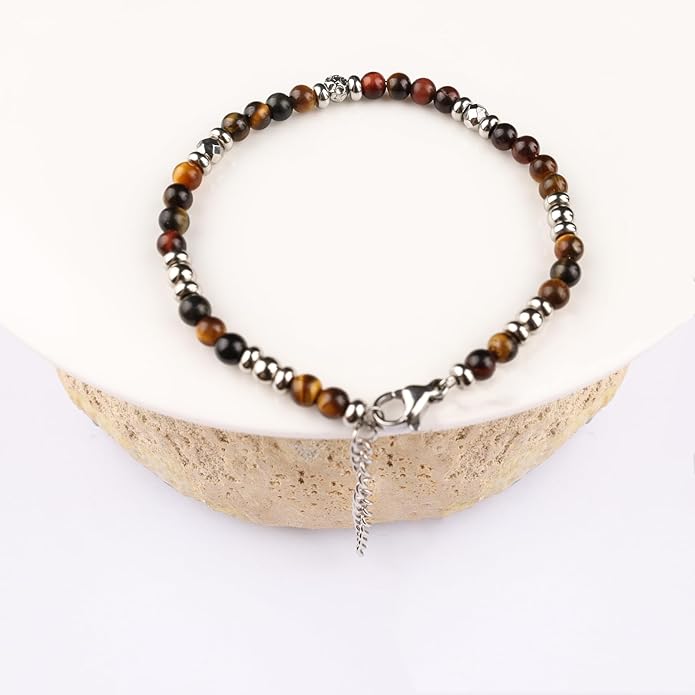 Natural Gem Stone Beaded Bracelets for Women Adjustable Stainless Steel Agate Lapis Tiger Eye Aventurine Rose Quartz