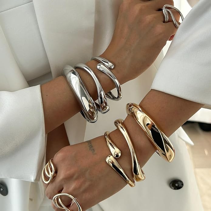 Gold Bangle Bracelets for Women Teens Trendy Chunky Adjustable Twist Cuff Bracelet Jewelry Gifts