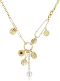Charm Necklace for Women Gold Evil Eye Sun Moon Flower Coin Pendant Necklace Dainty Paperclip Chain Vintage Luck Amulet Choker Necklaces Celestial Jewelry Gift