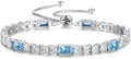 FANCIME Birthstone Bracelet for Women, Sterling Silver 4x6mm Gemstone Tennis Bracelet Bolo Adjustable Chain Fine Jewelry Birthday Gifts for Women Mom Wife Her