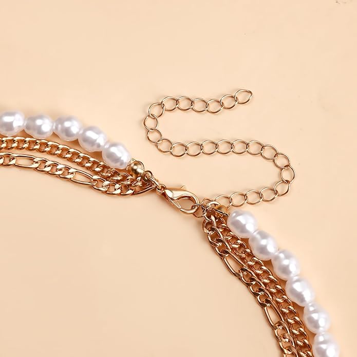 Layered Beaded Paperclip Chain Faux Pearl Star Moon Charm Colorful Boho Necklace for Women Alloy Crystal Long Draped Pendant Two Styles Gold Tone
