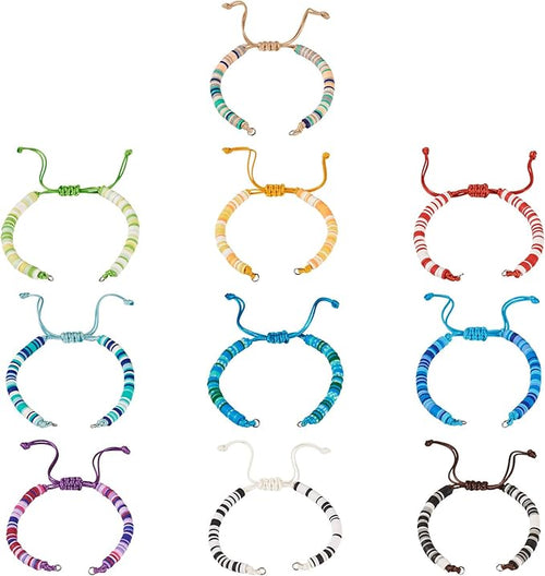 10Pcs Braided Polymer Clay Adjustable Cord for Bracelet,Heishi Semi Finished Friendship Bracelet String,Korean Waxed Polyester Cord Adjustable Bracelet Knot Rope Braid String for DIY Craft