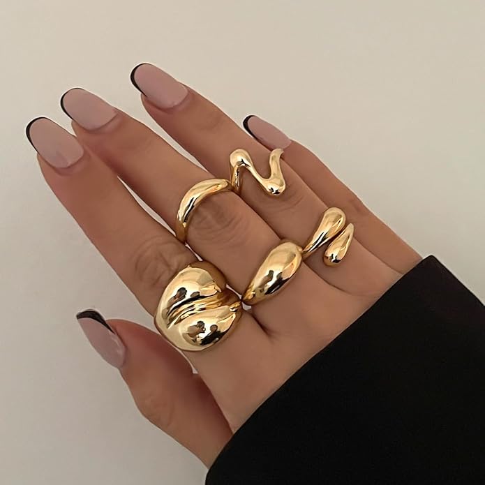 Sora Tuki Rings for Women Chunky Rings Set Adjustable Stackable Ring for Women Bold Thick Statement Ring Trendy Chunky Jewelry