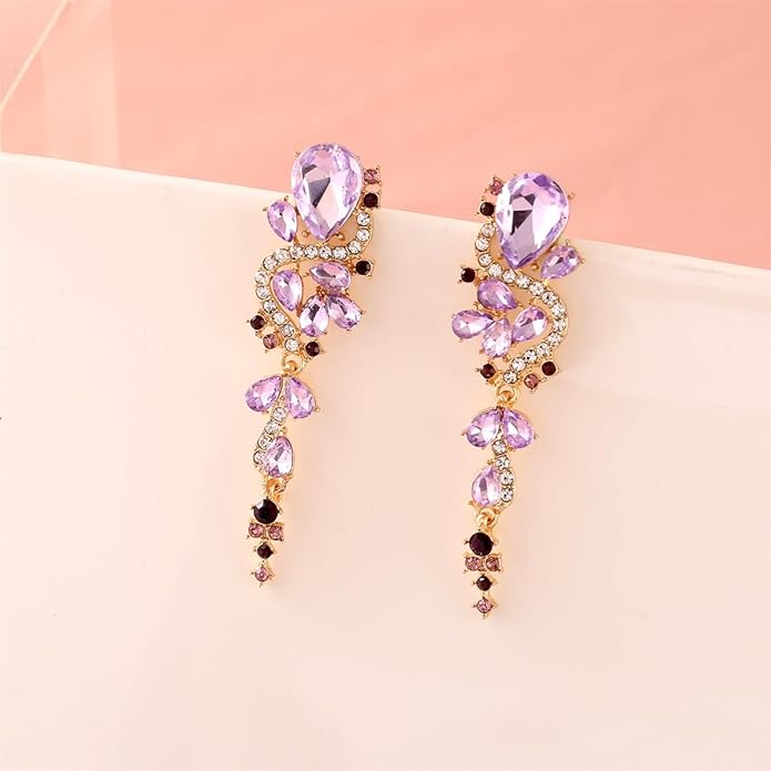 Rhinestone Statement Dangle Earrings Sparkly Crystal Bridal Wedding Earrings for Brides Bridesmaides Chandelier Teardrop Earrings for Women Prom Party