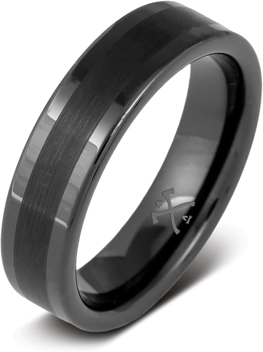 Manly Bands: Mens Black Plated Tungsten and Black Zirconium Wedding Bands and Rings - Comfort Fit and Stylish Black Rings for Men, Free Silicone Ring Included