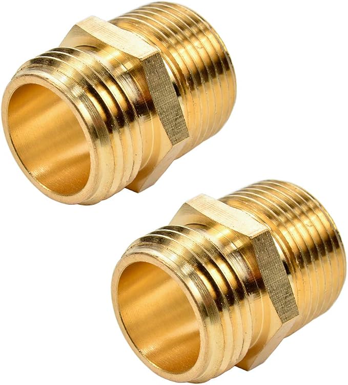 2 Pack 3/4" GHT to 3/4" NPT Male Connector, Brass Garden Hose Fitting, Male by Sanpaint