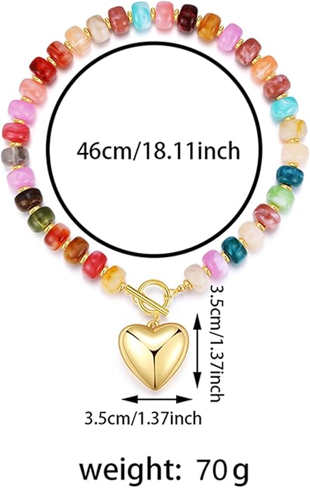 GZQ Chunky Gold Heart Necklace for Women, Acrylic Beaded Chain with Puff Heart Adjustable Clasp, Perfect for Daily Wear Party Date Streetwear Outfits Fashion Jewelry Gift