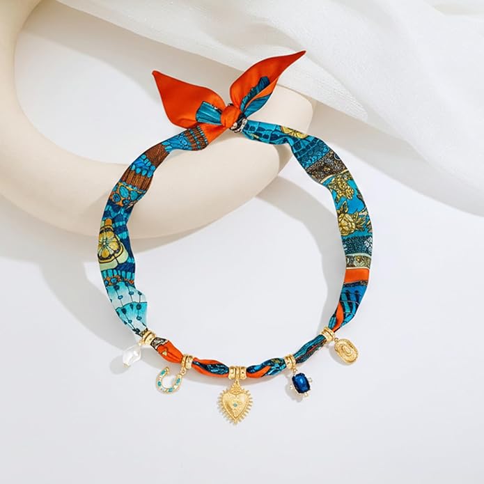 LILIE&WHITE Gold Charms Necklace for Women Bandana Necklace with Colorful Charms Necklaces Beach Jewelry Gift
